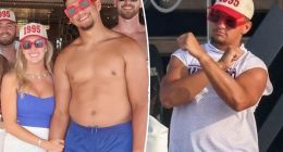 Patrick Mahomes flexes ‘dad bod’ muscles alongside wife Brittany during Fourth of July yacht party in Miami