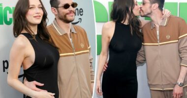 Pete Davidson’s pregnant girlfriend, Elsie Hewitt, shows off baby bump on ‘Pickup’ red carpet
