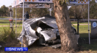 The mangled car remained on scene in Roxburgh Park while detectives investigated.
