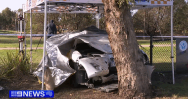 The mangled car remained on scene in Roxburgh Park while detectives investigated.