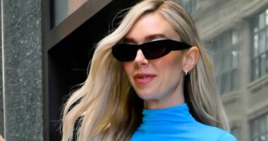 Pregnant Vanessa Kirby shows off her baby bump in a stylish blue midi dress as she steps out in New York to promote Fantastic Four film