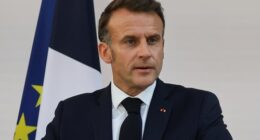 French President Emmanuel Macron speaks to the army leaders at the Hotel le Brienne, Sunday, July 13, 2025, ahead of the Bastille Day parade in Paris. (Ludovic Marin, Pool Photo via AP)