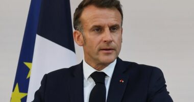 French President Emmanuel Macron speaks to the army leaders at the Hotel le Brienne, Sunday, July 13, 2025, ahead of the Bastille Day parade in Paris. (Ludovic Marin, Pool Photo via AP)