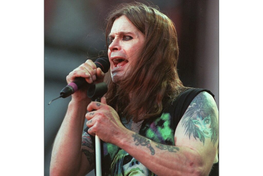 FILE - In this June 15, 1997 file photo, Ozzy Osbourne performs with Black Sabbath during the Ozzfest concert at the Meadowlands in East Rutherford, N.J. (AP Photo/Bill Kostroun, file)
