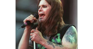 FILE - In this June 15, 1997 file photo, Ozzy Osbourne performs with Black Sabbath during the Ozzfest concert at the Meadowlands in East Rutherford, N.J. (AP Photo/Bill Kostroun, file)