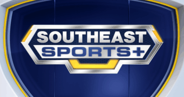 Southeast Sports+ Logo, with dark blue background and silver highlights