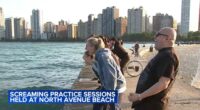 Screaming practice sessions held at North Avenue Beach by Scream Club Chicago