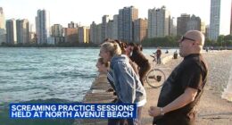 Screaming practice sessions held at North Avenue Beach by Scream Club Chicago