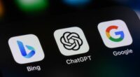 ChatGPT, Bing and Google apps on an Apple iPhone.
