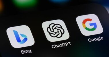 ChatGPT, Bing and Google apps on an Apple iPhone.
