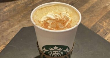 A Pumpkin Spice Latte drink rests on a table at a Starbucks in New York, on Thursday, Aug. 24, 2023. (AP Photo/Peter Morgan, File)