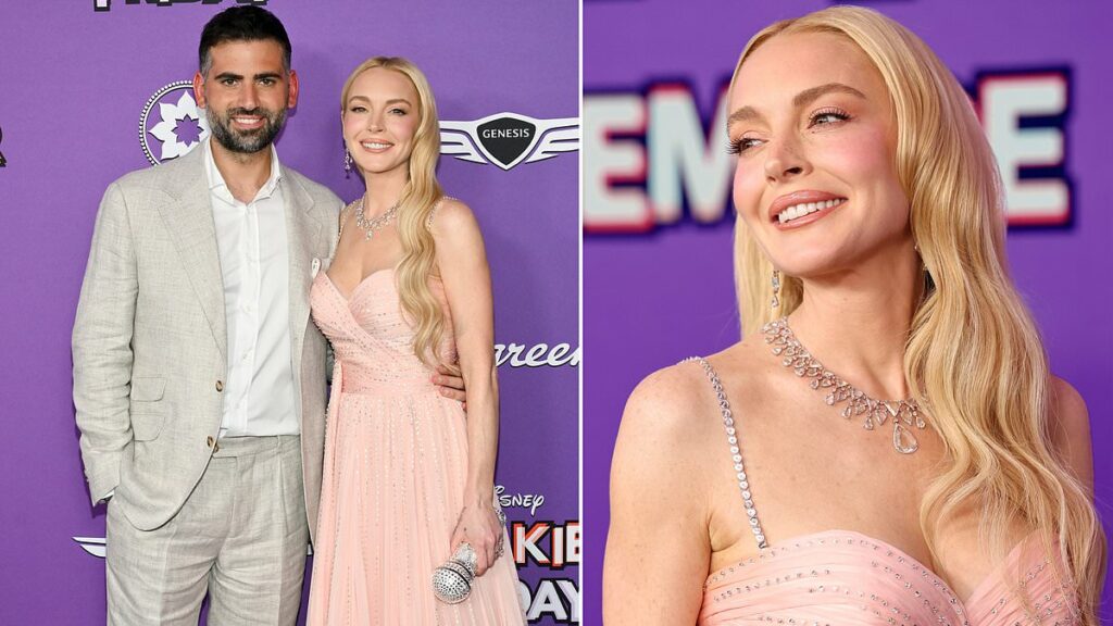 Taut-faced Lindsay Lohan escorts husband to Freakier Friday premiere