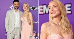 Taut-faced Lindsay Lohan escorts husband to Freakier Friday premiere