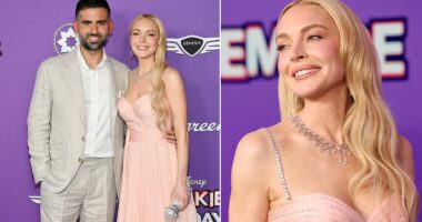 Taut-faced Lindsay Lohan escorts husband to Freakier Friday premiere