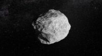 	An artist's impression depicts an asteroid orbiting the sun.