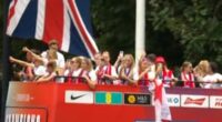 The champions of Europe! Victory parade kicks off as Lionesses party down the Mall on open-top bus