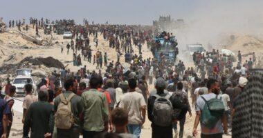 The food is just outside the border. But getting it to Gaza's starving is a chaotic process