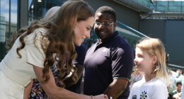Touching moment Kate is told not to be 'nervous' before Wimbledon final by girl, 8, who survived brain injury