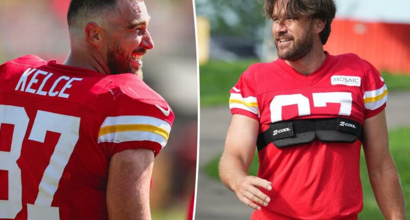 Travis Kelce debuts dramatic hair transformation at Chiefs training camp: ‘RIP the luscious locks’