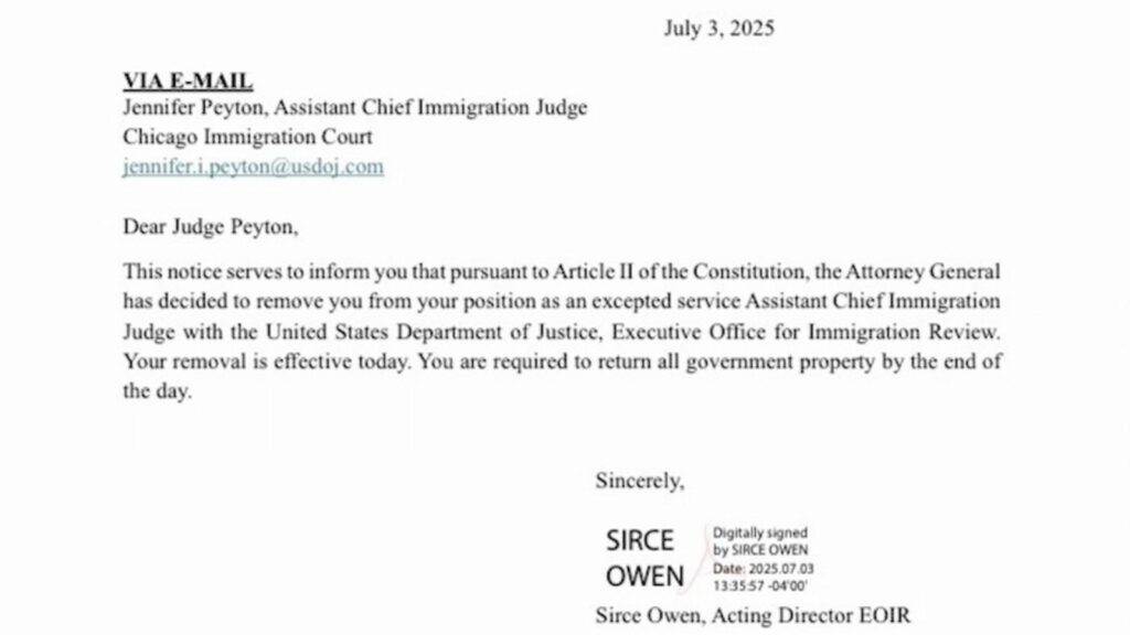 US immigration news: Donald Trump's Department of Justice fires Chicago Assistant Chief Immigration Judge Jennifer Peyton