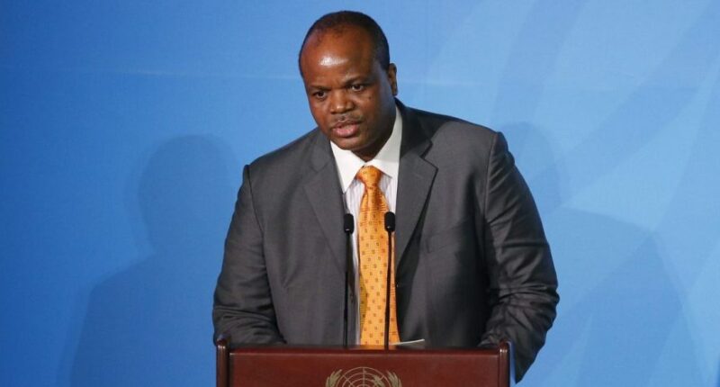Eswatini's King Mswati III addresses the Climate Action Summit in the United Nations General Assembly at U.N. headquarters, Sept. 23, 2019. (AP Photo/Jason DeCrow, File)