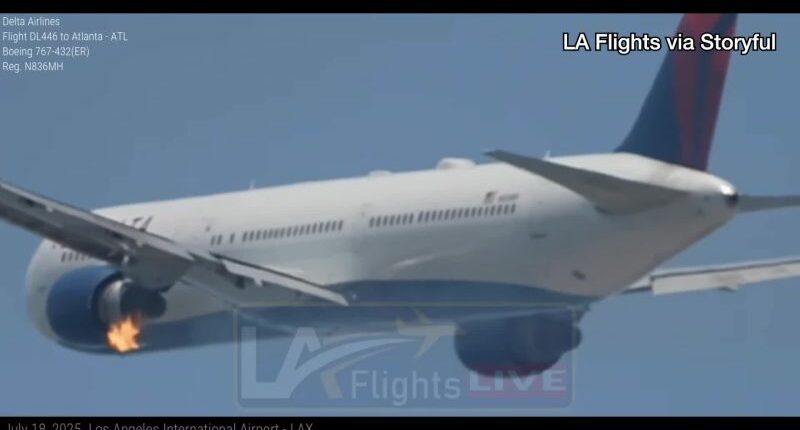 Video: Delta flight makes emergency landing at LAX after engine catches fire