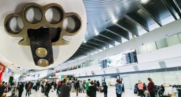 The knuckledusters seized at Perth Airport (inset) and the domestic terminal.