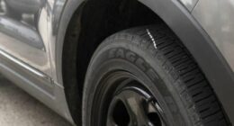 Chalk mark on car tyre from parking inspectors