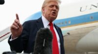 President Donald Trump speaking to reporters.