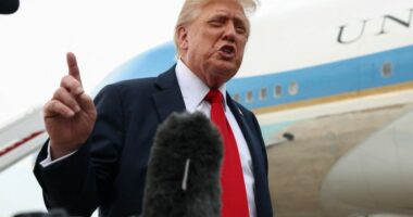 President Donald Trump speaking to reporters.