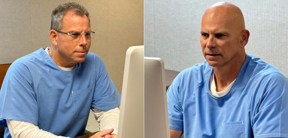 Menendez brothers appearing via video conference at a parole hearing.