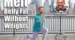 Man in fitness wear exercising near Manhattan. Healthy exercises. Active senior man is fitness exercising outdoor. Exercising after retirement. Senior man training legs muscles doing lunges exercise. 4 Bodyweight Moves That Melt Belly Fat Faster Than Weight Training After 40. Cover