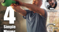Strong Athletic Fit Senior Man Lifting and Swinging a Heavy Kettlebell, Doing Core Strengthening Exercises During Morning Workout at Home in Sunny Apartment. Concept of Health and Fitness. 4 Simple Moves That Torch Visceral Fat in Your 50s. Cover
