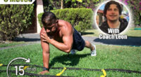 Latin man performing push-ups with shoulder tap. 5 Best Core Moves To Flatten Your Stomach in 30 Days. Cover