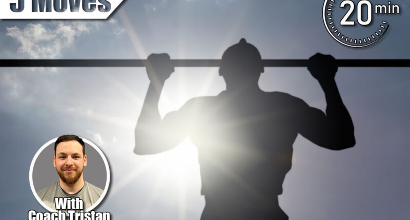 Silhouette of a young man doing pull-up exercise on a horizontal bar against a blue cloudy sky with sun flare. 5 Classic Exercises That Build More Strength Than CrossFit After 50. Cover