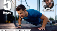 Male athlete exercising push-ups during strength training in outdoor gym. Copy space. 5 Strength Moves That Rebuild Muscle After 45 (No Equipment Needed). Cover