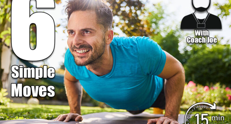 Smiling man doing pushups in the backyard garden. 6 Simple Moves That Build More Muscle Than Expensive Equipment After 40. Cover