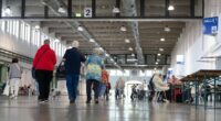 Evacuees waiting in an emergency shelter.