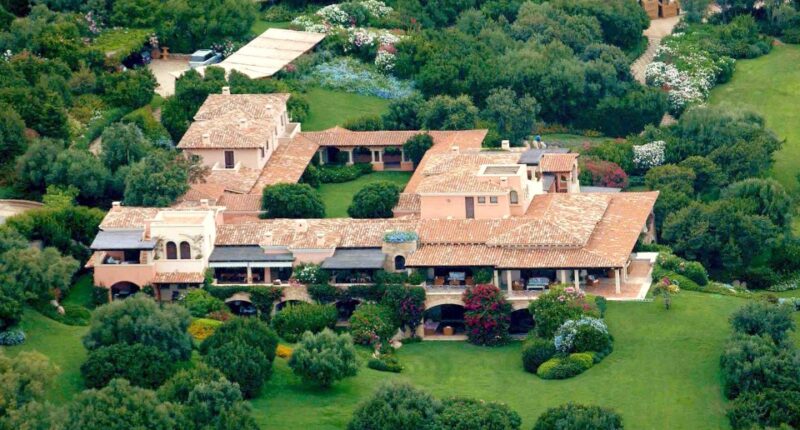 Aerial view of Silvio Berlusconi's Villa Certosa in Sardinia.