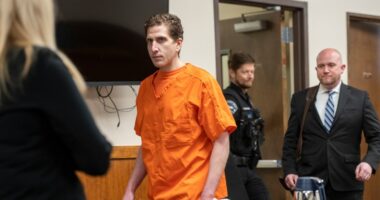 Bryan Kohberger entering a courtroom for his arraignment.