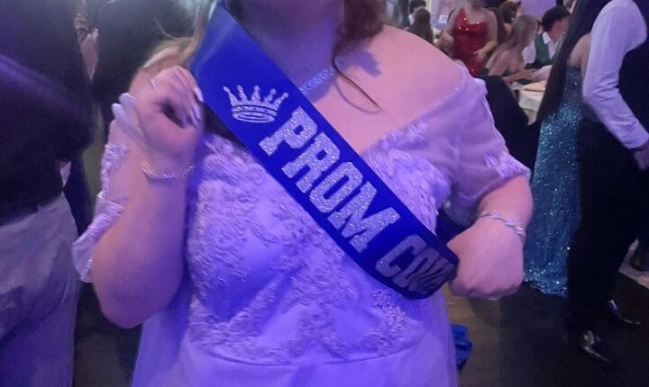 Prom queen in lavender dress.