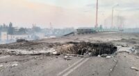 Damaged road bridge in Kherson, Ukraine, after a Russian attack.