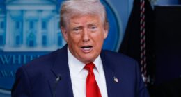 President Trump speaking at a press conference.