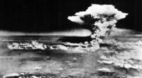 Aerial view of the atomic bomb explosion over Hiroshima, Japan.