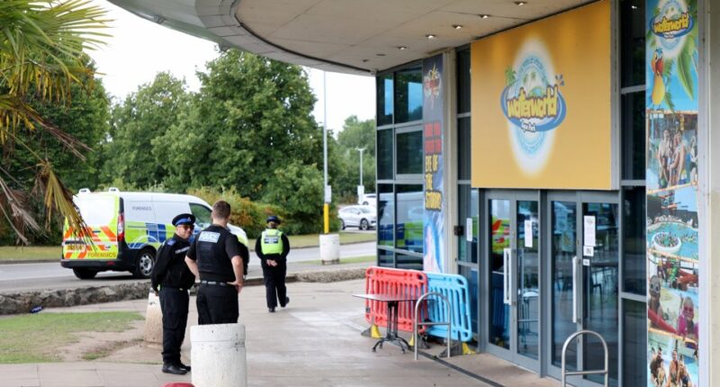 Police officers outside Waterworld Aqua Park.