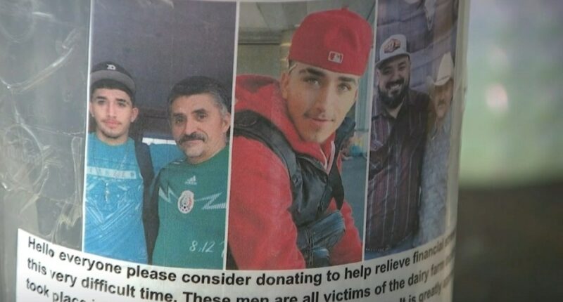 Collage of photos of four men who died in a dairy farm accident, with a request for donations.