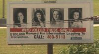 Billboard seeking information about the murder of four teenage girls; $100,000 reward offered.