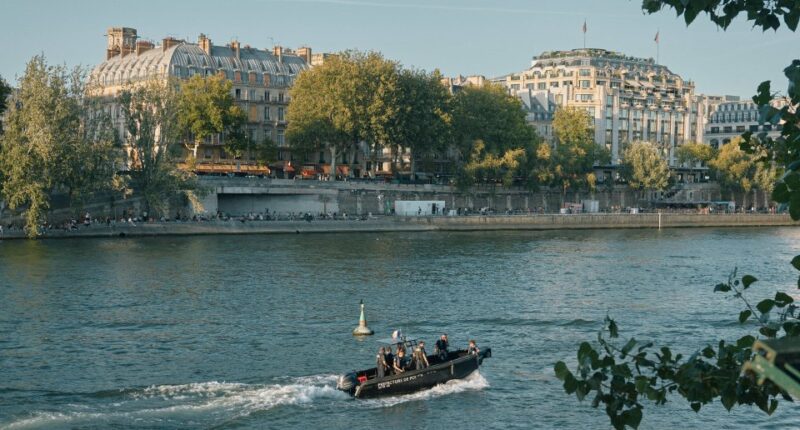 Parisian river police boat on the Seine.