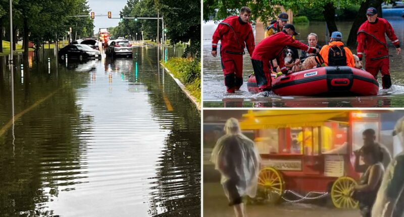 Hundreds of flights delayed and millions of Americans remain under flood alerts as torrential rain pounds Midwest
