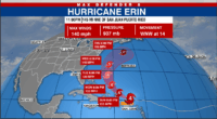Hurricane Erin brings wind and heavy rain to the Caribbean